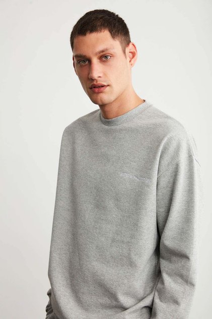 Raırok Men's Comfort Beige Oversize Embroidered Grimelange Sweatshirt with Fleece Inside