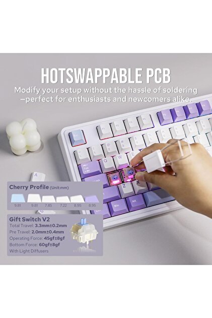 akkin！ Coverzone Ajazz AK980 Ekranlı Mekanik Klavye RGB, Tam Boy Hot-Swap