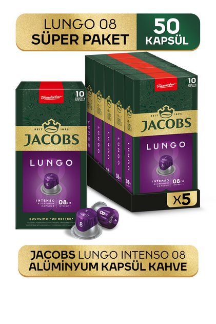 Lungo 8 Intenso Nespresso Uyumlu Alüminyum Kapsül Kahve 10 Adet X 5 Paket