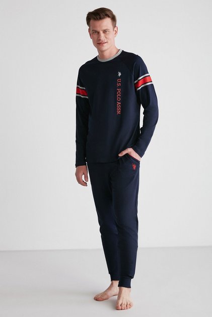 18732 Men's Navy Blue Round Neck Long Sleeve Pajama Set