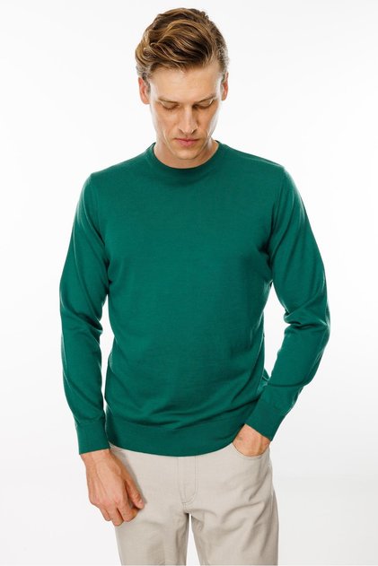 Men's Basic Crew Neck Fine Knitwear Sweater Duck Green