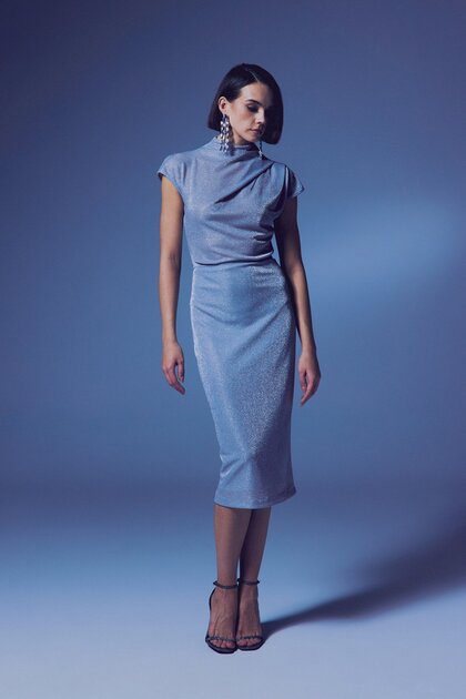 Shiny Pencil Skirt - Silver