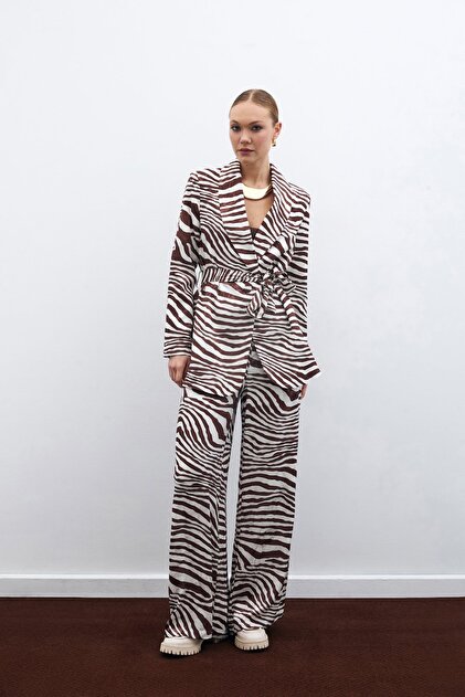 Casual Zebra Pattern Trousers - Brown