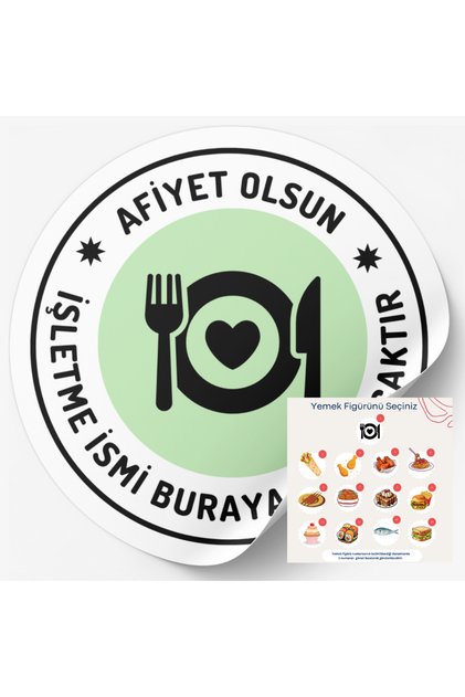 İşletmeye Özel Afiyet Olsun Sticker Etiket - 24 Adet - 4x4cm Mat Beyaz Yapışkanlı Kağıt