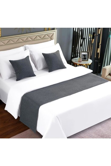 Double Grey Linen Runner & Throw Pillow Cover - Lined Linen Fabric