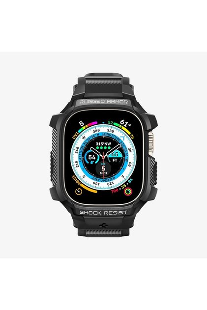 Apple Watch 49mm Ultra 4/3/2/1 Uyumlu Kılıf & Kordon Rugged Armor Pro Matte Black - ACS05460