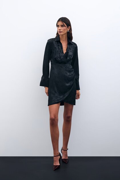 Patterned Double Breasted Dress - Black