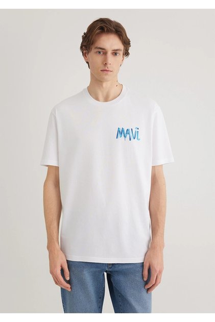 Mavi Logo Baskılı Beyaz Tişört 0612468-620 Kumaş Bilgileri %100