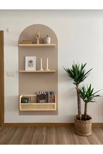 Ahşap Dekoratif Rattan Hazeran Raf Çocuk Oturma Odası Raf 50 cm