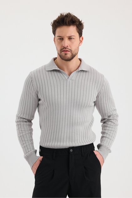 Men's Polo Collar Ribbed Knitwear Sweater