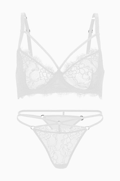 Shiny Stripe Detailed Lace Bra Panty Set - Without Pads, Without Padding - Fashion - 2570 - Ecru