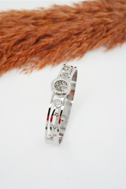 Women's 316 L Stainless Steel Anti-Allergenic Zircon Stone Tree of Life Figured Bracelet
