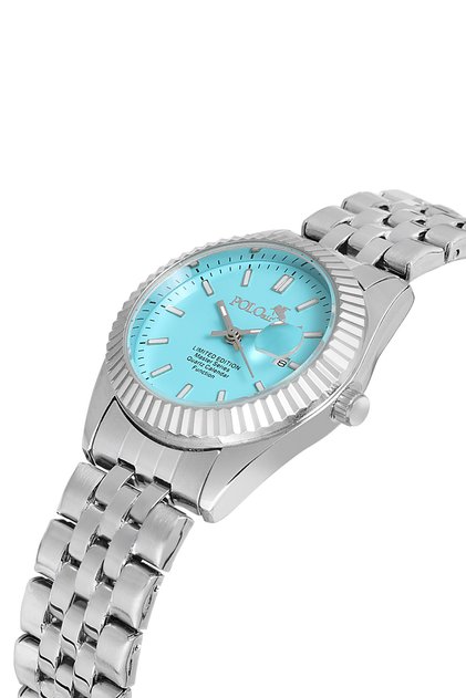 Coral Single Row Women's Wrist Watch with Calendar Silver Blue Color Pl-1519B7X