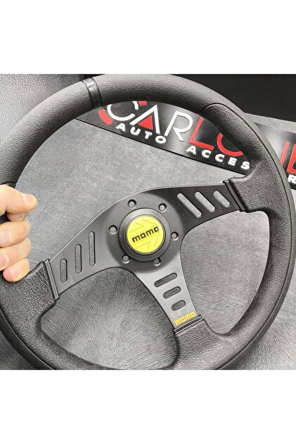 carlone Momo Spor Direksiyon 32cm Siyah Yüzük ve Detaylı-Yarıklı