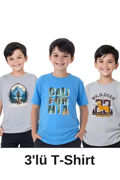 3-Piece Adventure-California-Wild Printed Boys' Short Sleeve T-Shirt