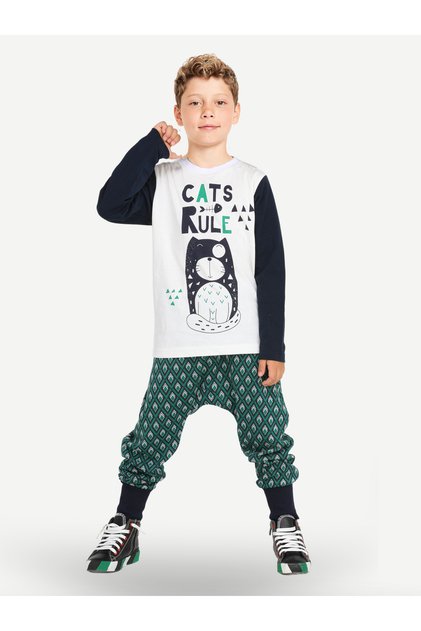 Cats Rule Boy's Trousers + T-shirt Set