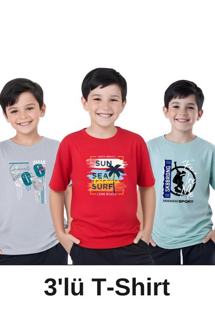 3-Piece Urban-California-Brdng Printed Boys' Short Sleeve T-Shirts