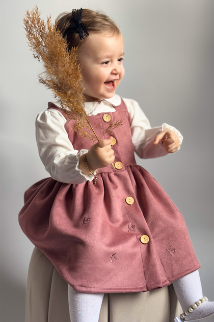 Long Sleeve Velvet Gilet Dress for Baby Girls - 2-Piece Combed Cotton Special Occasion Holiday with Underwire