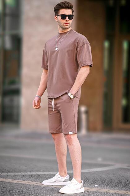 Brown Basic Men's Shorts Set 6377
