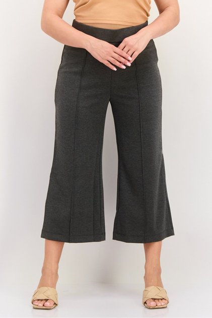 Women Regular Fit Heather Wide Leg Pants, Charcoal