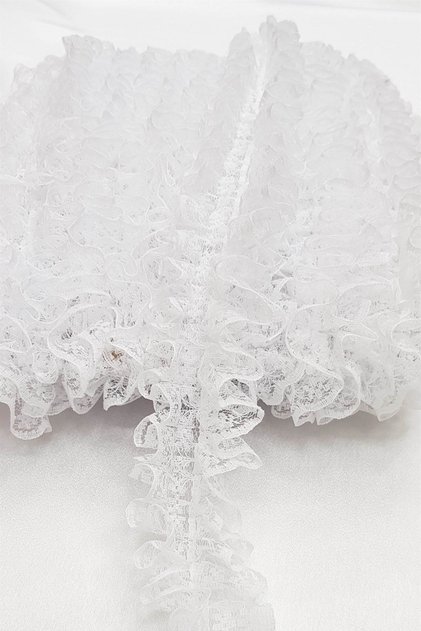 Beyaz Çift Taraflı Dantel Fırfır 4 cm