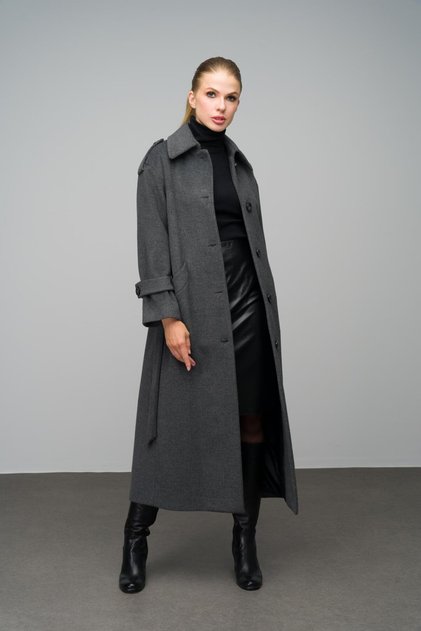 Shirt Collar Epaulet Detail Oversized Long Coat Dark Gray 3064