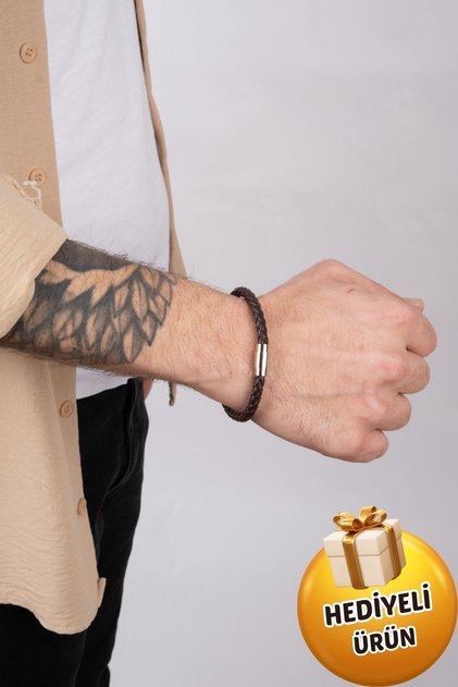 Men's Leather Bracelet Brown Color Magnetic Steel Clasp Braided Gift Bracelet