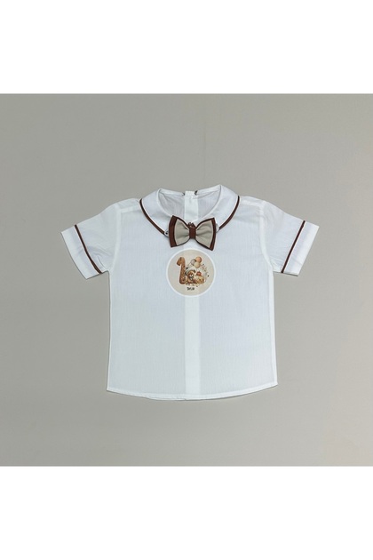 1 Balloon Teddy Bear Concept Tan Brown Piping Shirt Bow Tie