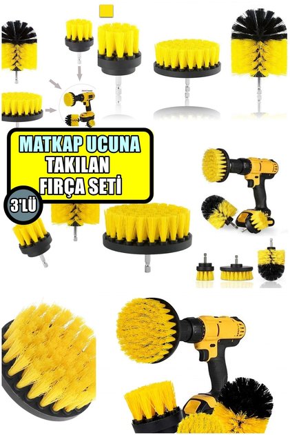 Suitable for Any Surface! Effortless Cleaning with 3-Piece Cleaning Brush Set Attached to Drill Bit