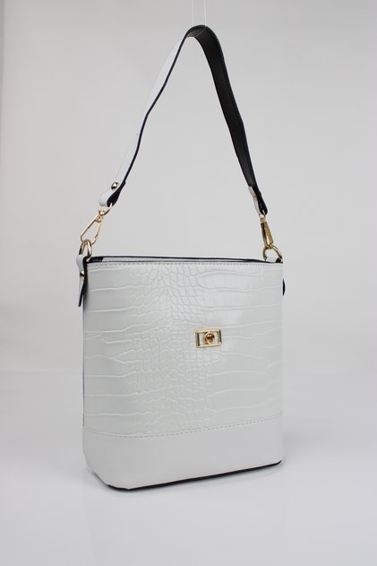 White Crocodile Skin Look Double Strap Women's Shoulder Bag