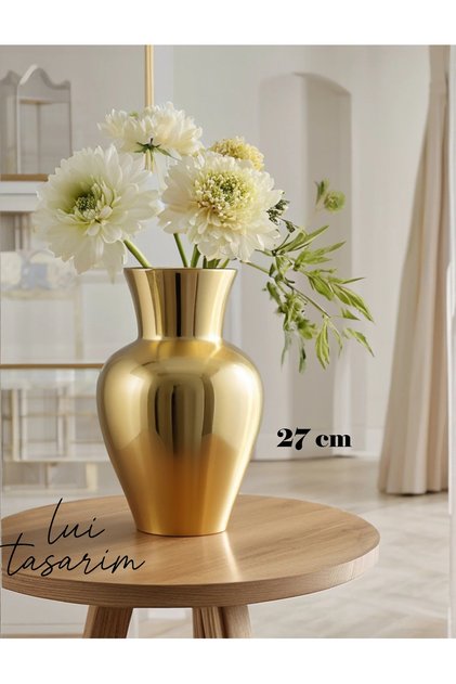 Gold Dekoratif Büyük Boy 27 Cm Cam Vazo