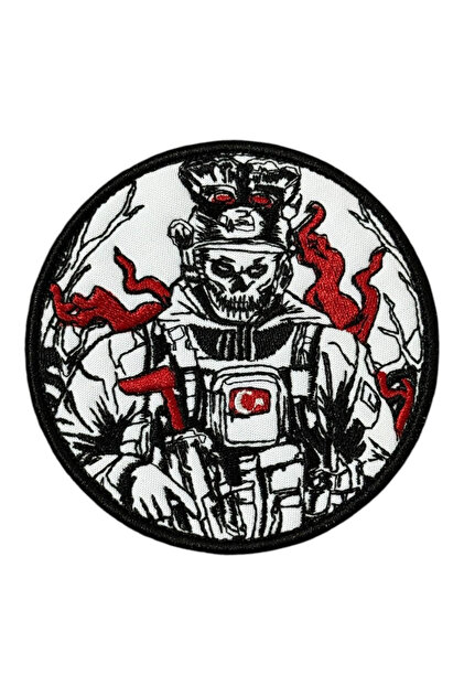 Beyaz Zemin Alevli Avcı Asker Arması Patch 9 Cm