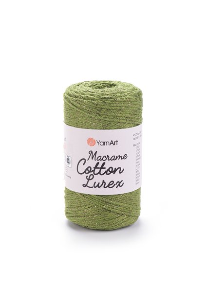 Macrame Cotton Lurex - Glitter Macrame Hand Knitted Olive Green-741