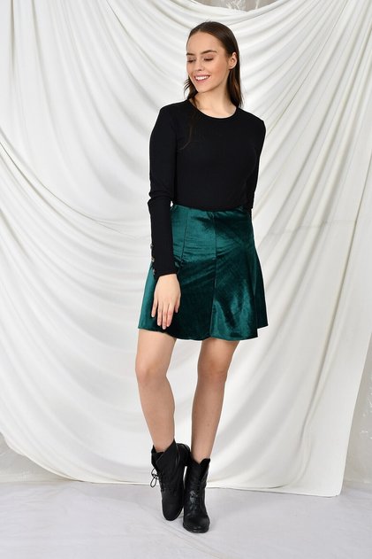 9474746 Velvet Patchwork Elastic Short Skirt Nefti Green