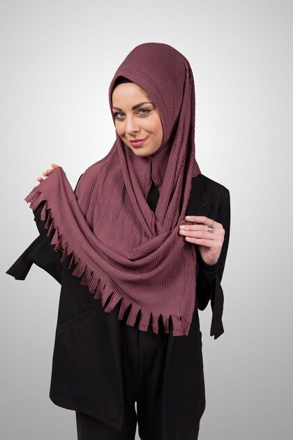 Practical Pleated Shawl Ready-To-Wear Organic Dark Rose Color Sponge Model