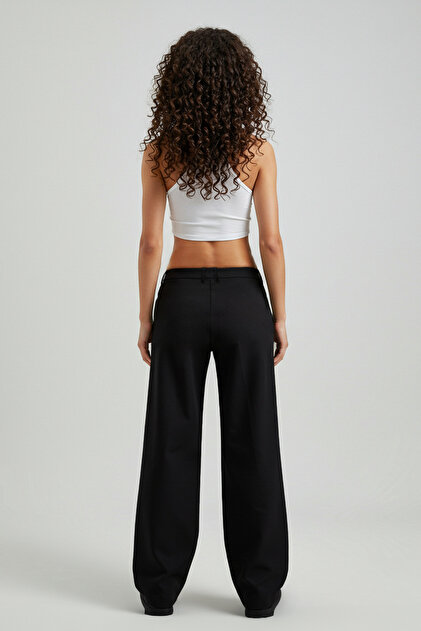 Trendyolmilla Siyah Düşük Bel Wide Leg/Geniş Paça Dokuma Pantolon