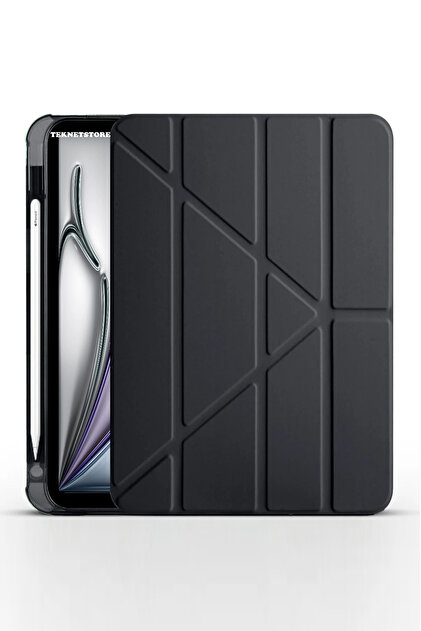 İpad Air 13" M4 M3 M2 Uyumlu Kılıf Kalem Şarj Bölmeli Stadlı Uyku Modlu Arkası Silikon Akıllı Case