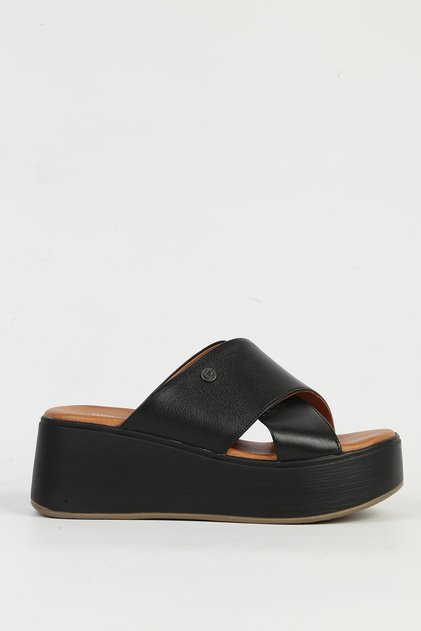 Genuine Leather Black Women's Heeled Shoes Pc-54641
