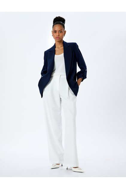3/4 Sleeve Oversize Long Blazer Jacket with Pockets