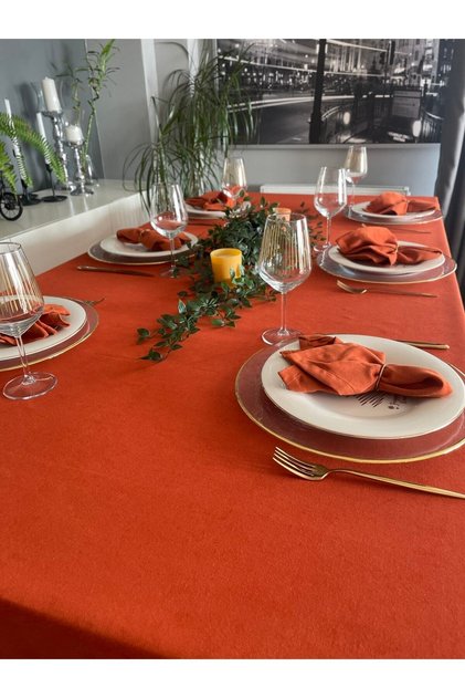 Soft Fabric Trouble-Free Dark Brick Color Tablecloth Terracotta (Not Including the Nappe)