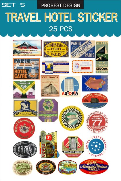 Retro Travel Hotel Themed Suitcase Labels - Sticker