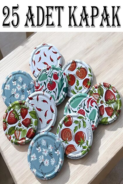 25 Adet Desenli Konserve Kavanoz Kapağı 82mm Silikonlu | Konserve Kapak Orijinal Kapak