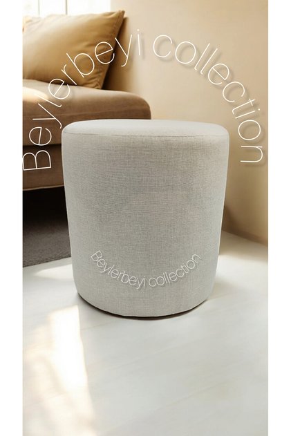 Puf ,krem Keten Kumaş ,makyaj Pufu Puf Sandalye Ayak Uzatma Pufu 45 Cm Yükseklik