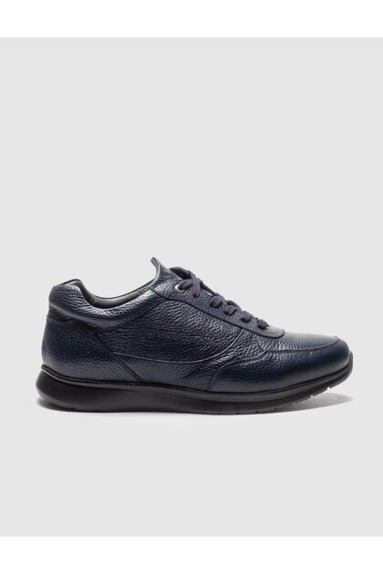 Genuine Leather Navy Blue Lace-Up Men's Sports Shoes