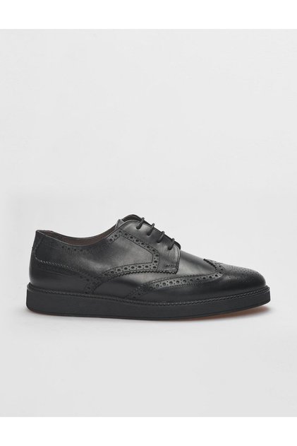 Genuine Leather Black Lace-Up Men's Casual Shoes