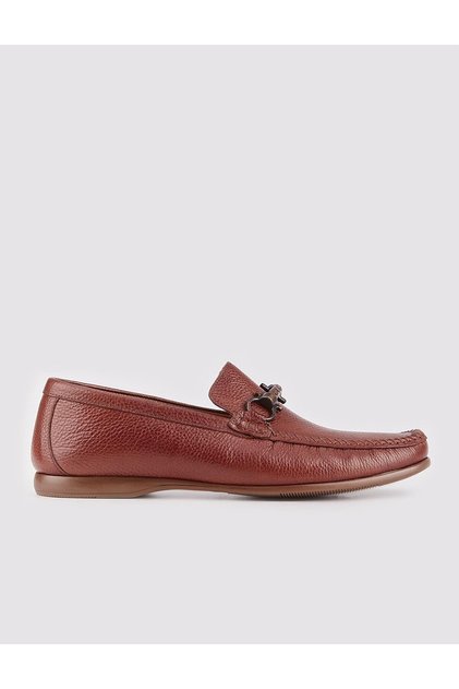 Genuine Leather Tan Men's Loafer Shoes with Buckle Accessories