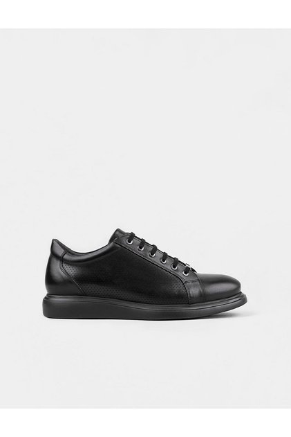 Genuine Leather Black Lace-Up Men's Casual Shoes