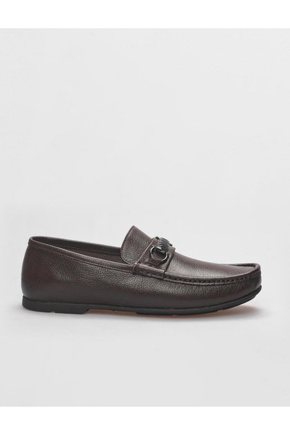 Genuine Leather Brown Buckle Men's Loafer
