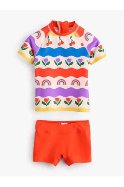Sun Proof Upf50 Two Piece Multi Color Rainbow Print Swimsuit Set Alye77678