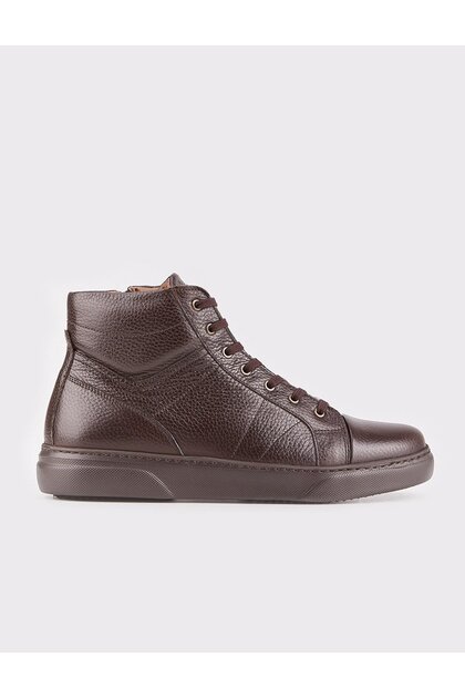 Genuine Leather Sporty Design Brown Zippered Men's Casual Boots